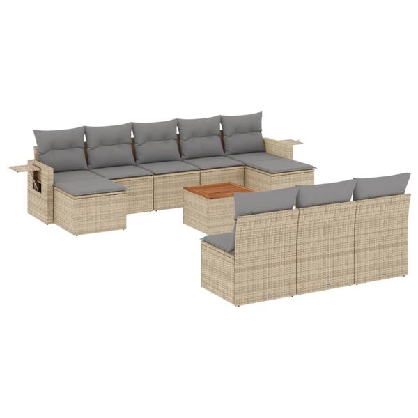 vidaXL Set Divano da Giardino 11 pz con Cuscini Beige Misto Polyrattan