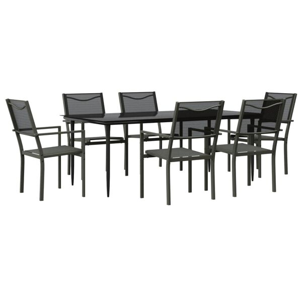 vidaXL Set da Pranzo da Giardino 7 pz Nero in Acciaio e Textilene