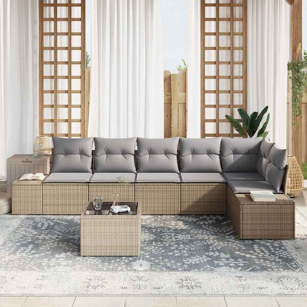 vidaXL Set Divano da Giardino 7 pcs Beige e Grigio Chiaro polyrattan