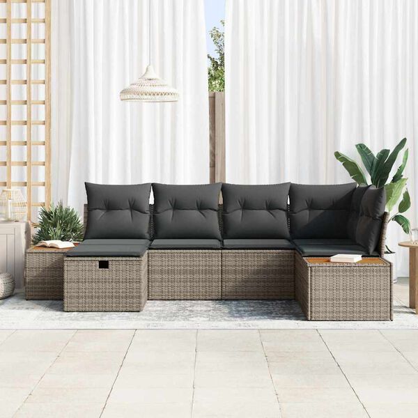 vidaXL Set Divano da Giardino con cuscino Grigio polyrattan