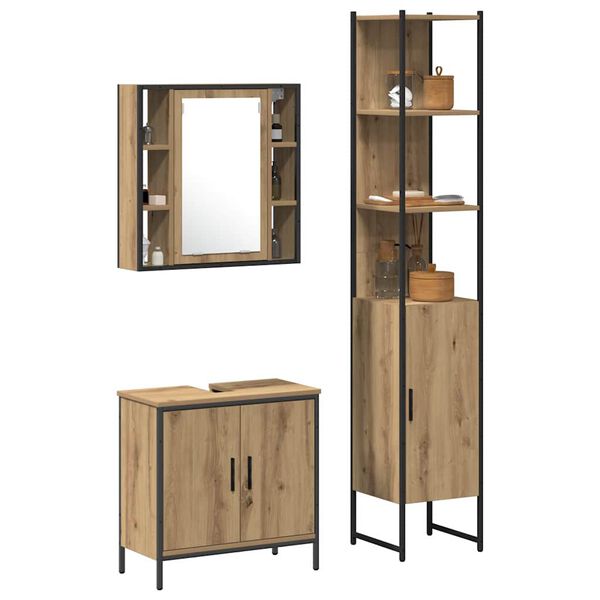 vidaXL Unit&agrave; da Bagno con lo scaffale 3 pcs Marrone Legno multistrato