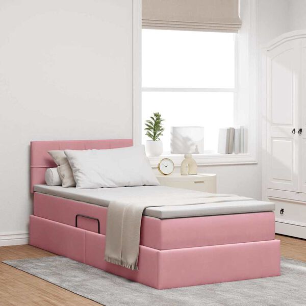 vidaXL Letto con Contenitore con materasso Rosa 90 x 200 cm Velluto