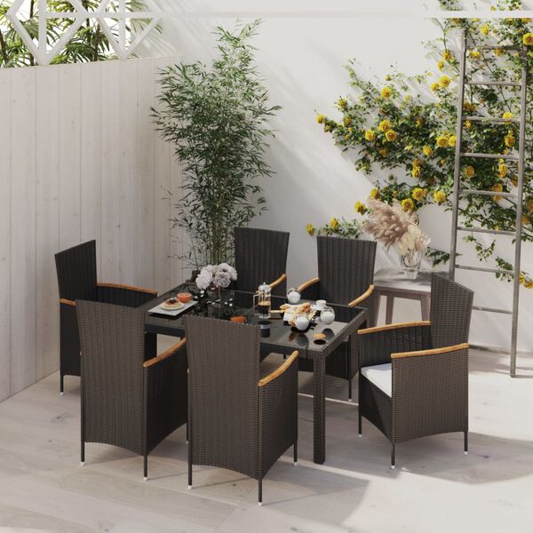 vidaXL Set da Pranzo da Giardino 7 pz con Cuscini in Polyrattan Nero