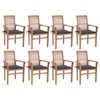 vidaXL Sedie da Pranzo 8 pz con Cuscini Antracite in Massello di Teak