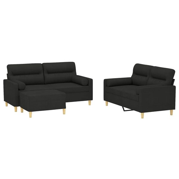 vidaXL Set di Divani 3 pz con Cuscini Decorativi Nero in Tessuto