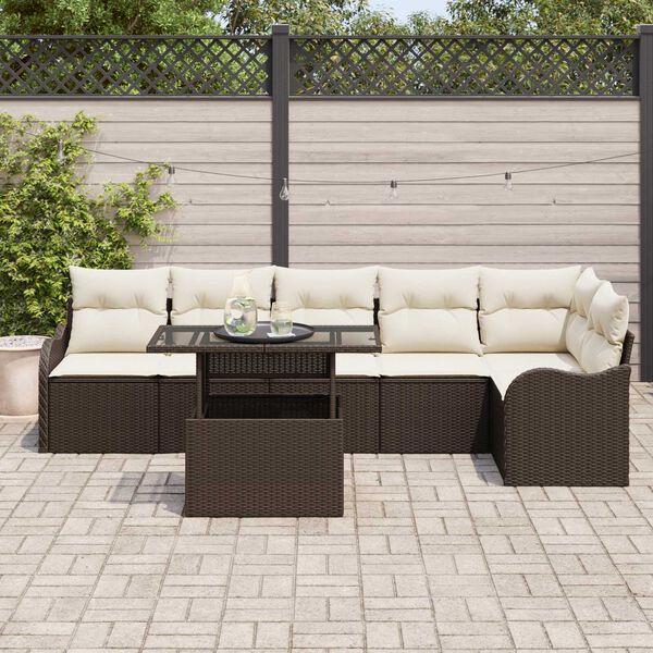 vidaXL Set Divano da Giardino 7 pcs Marrone Rattan in Polipropilene