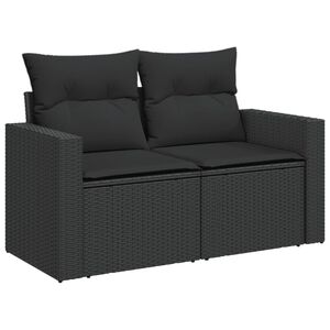 vidaXL Divano da giardino con cuscini 2 posti nero in polyrattan