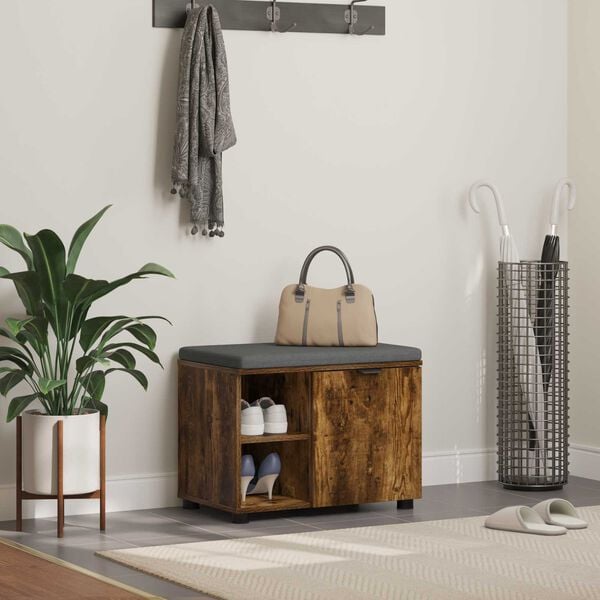 vidaXL Panca per ingresso con porta Quercia Affumicata 60 x 38 x 46 cm