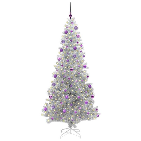 vidaXL Albero di Natale con 300 LED con supporto Argento 210 cm PET