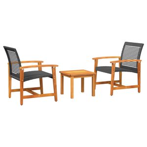 vidaXL Set da Bistrot 3 pz Nero in Polyrattan e Legno di Acacia