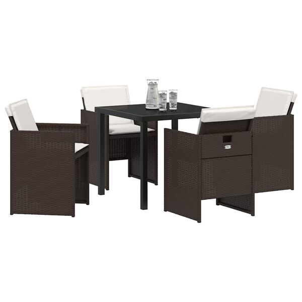 vidaXL Set da Pranzo per Giardino con cuscino 5 pcs Marrone polyrattan