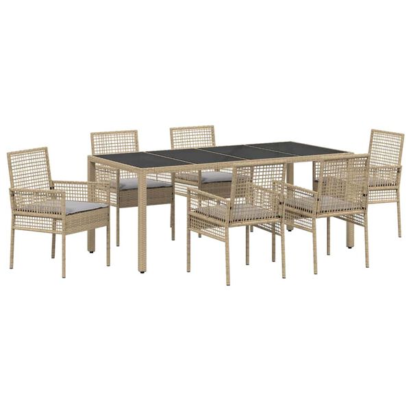 vidaXL Set da Pranzo per Giardino 7 pcs Beige polyrattan