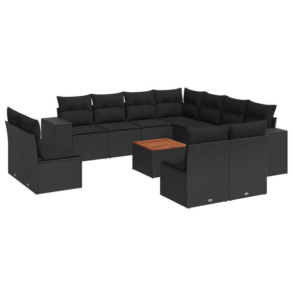 vidaXL Set Divani da Giardino 12 pz con Cuscini Nero in Polyrattan