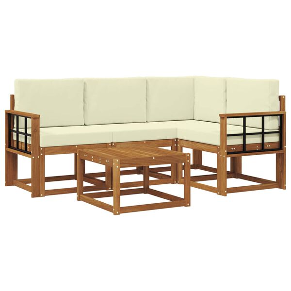 vidaXL Set di divani da esterno con cuscino 5 pcs Naturale e Crema