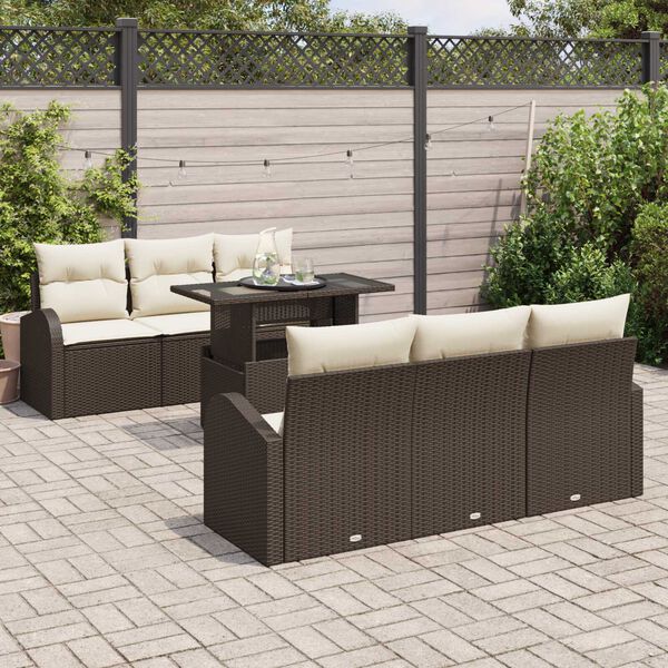 vidaXL Set Divano da Giardino con cuscino 7 pcs Marrone Poly Rattan