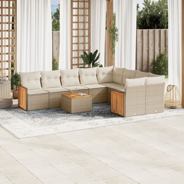 vidaXL Set Divano da Giardino 10 pz con Cuscini Beige in Polyrattan