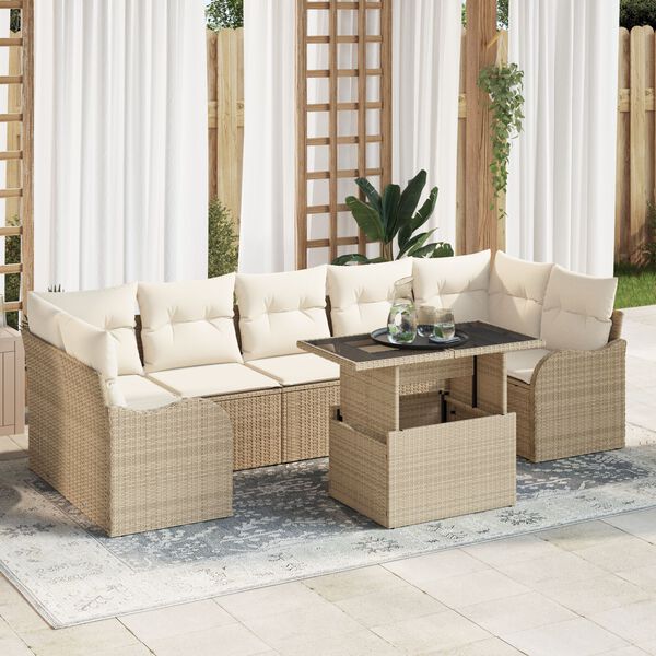 vidaXL Set Divano da Giardino con cuscino 8 pcs Beige Poly Rattan
