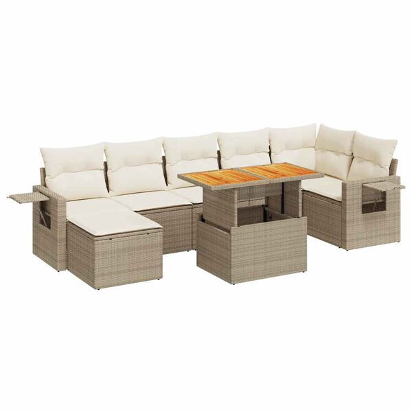 vidaXL Set Divano da Giardino 8 pz con Cuscini Beige in Polyrattan