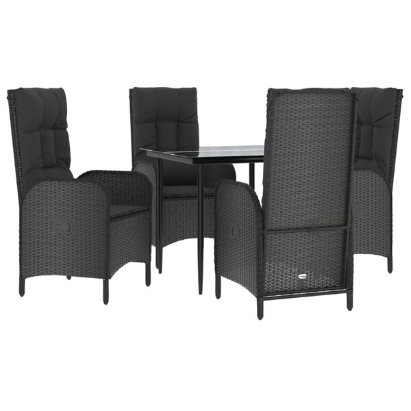 vidaXL Set da Pranzo da Giardino 5 pz Nero con Cuscini in Polyrattan