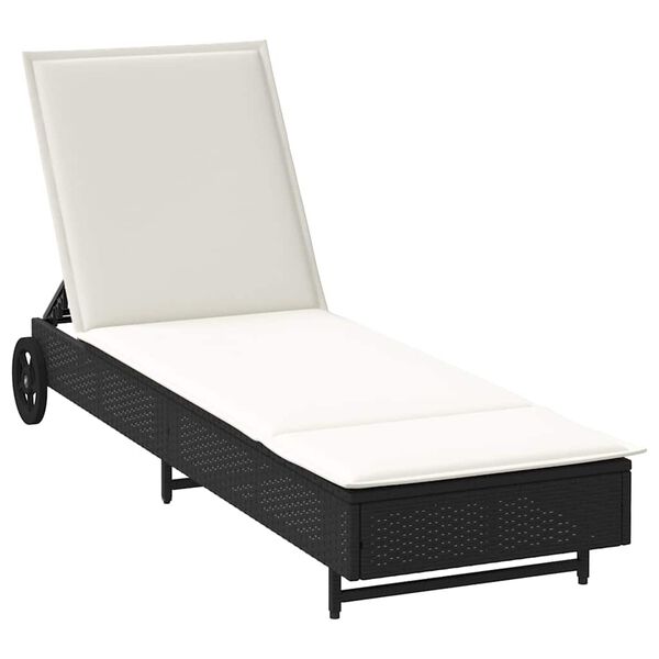 vidaXL Lettino Prendisole con Ruote e Cuscino in Polyrattan Nero