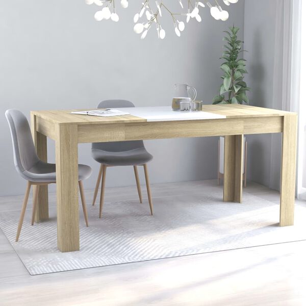vidaXL Tavolo da Pranzo Bianco e Rovere Sonoma 160x80x76cm Multistrato