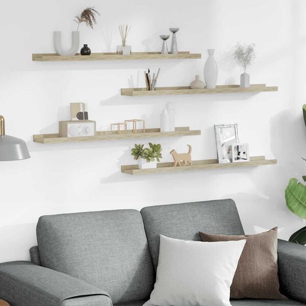 vidaXL Mensole da Parete 4 pz Rovere Sonoma 80x9x3 cm