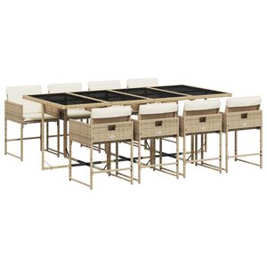 vidaXL Set da Pranzo da Giardino 9 pz con Cuscini Beige in Polyrattan