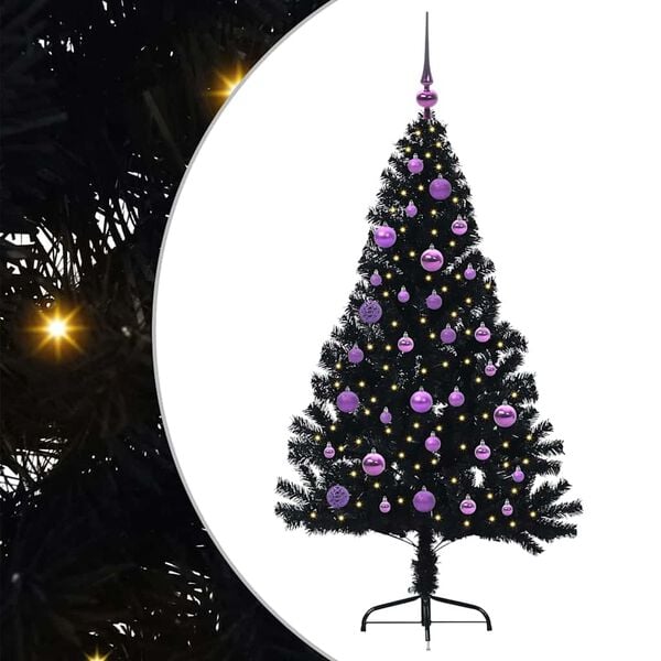 vidaXL Albero di Natale artificiale con luci integrate Nero 150 cm PVC