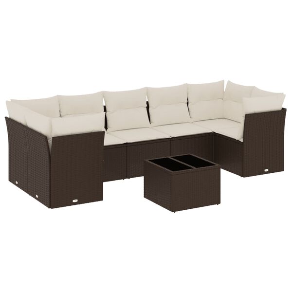 vidaXL Set Divani da Giardino 8 pz con Cuscini Marrone in Polyrattan
