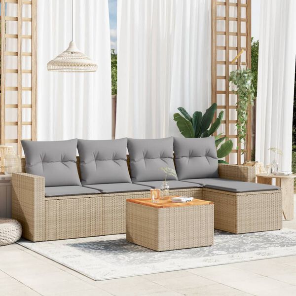 vidaXL Set Divano da Giardino 6 pz con Cuscini Beige Misto Polyrattan