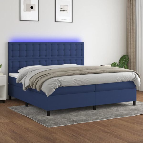 vidaXL Letto a Molle Materasso e LED Blu 200x200cm in Tessuto