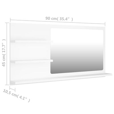 vidaXL Specchio da Bagno Bianco 90x10,5x45 cm in Legno Multistrato