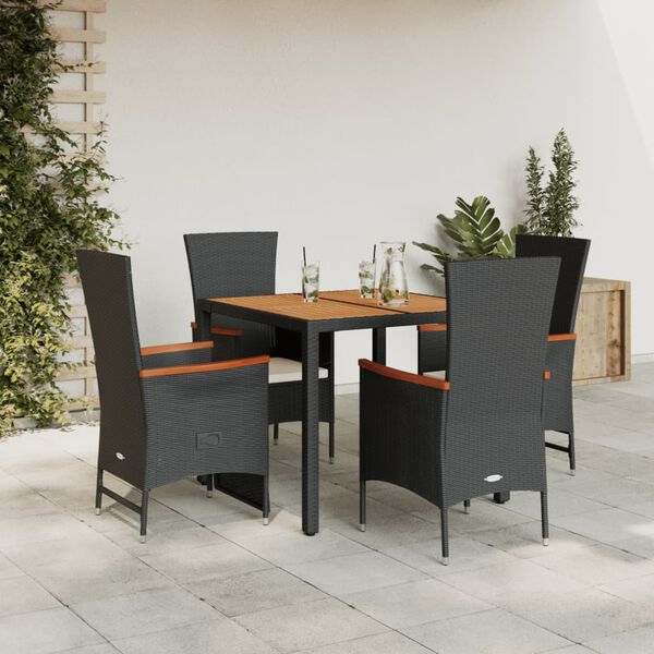 vidaXL Set da Pranzo da Giardino 5 pz Nero con Cuscini in Polyrattan