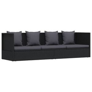 vidaXL Lettino da Giardino con Cuscini in Polyrattan Nero