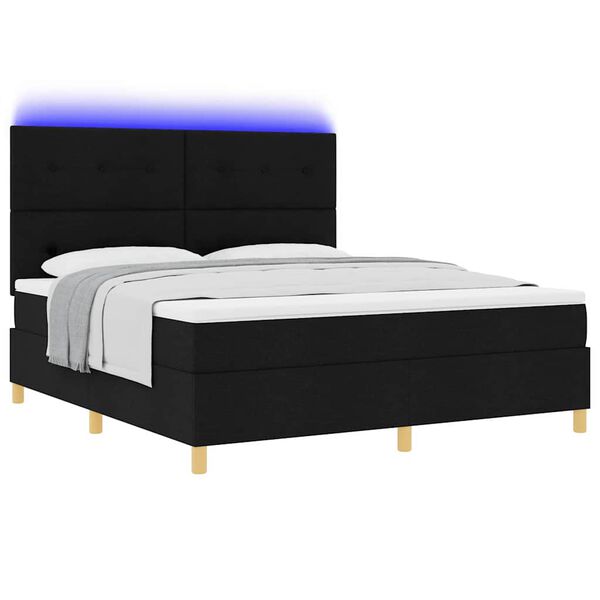 vidaXL Letto a Sorgente LED con materasso Nero 180 x 200 cm Tessuto