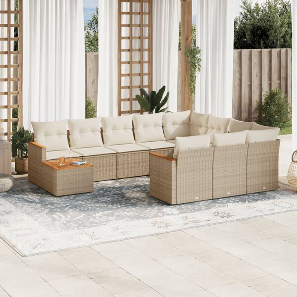 vidaXL Set Divani da Giardino 11 pz con Cuscini Beige in Polyrattan