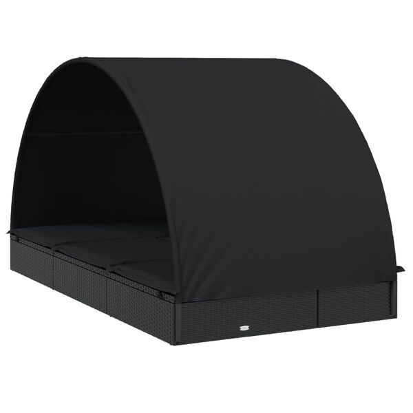 vidaXL Lettino Doppio Tetto Rotondo Nero 211x112x140 cm in Polyrattan