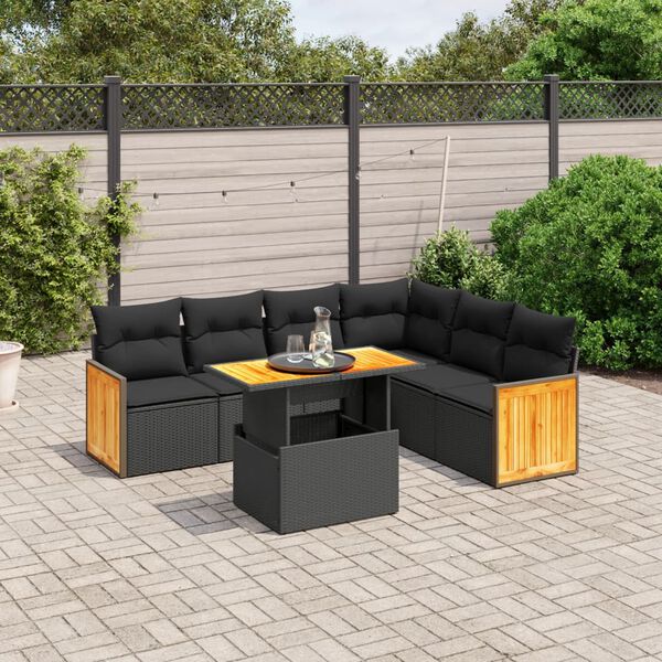vidaXL Set Divani da Giardino con Cuscini 7pz Nero Polyrattan