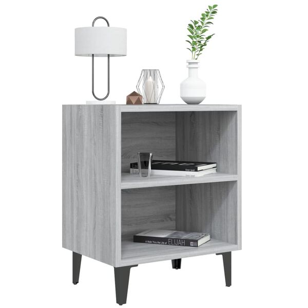 vidaXL Comodino con Gambe in Metallo Grigio Sonoma 40x30x50 cm