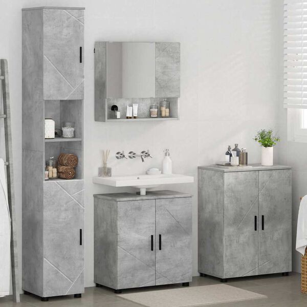 vidaXL Set di mobili per il bagno con porta 4 pcs Grigio cemento