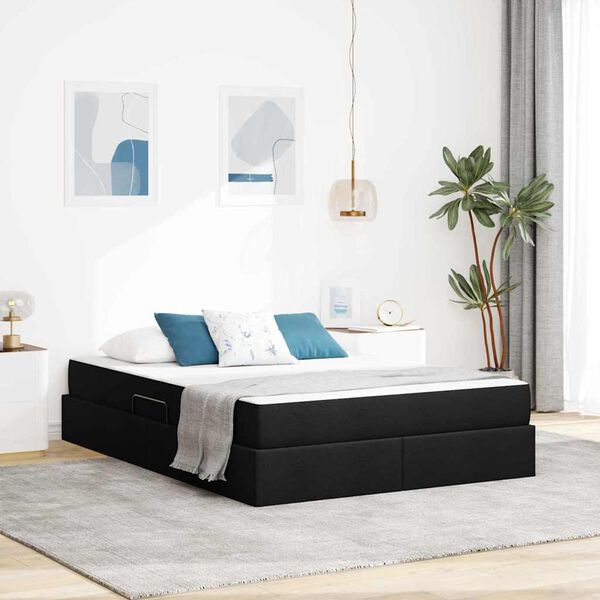 vidaXL Letto con contenitore e materasso Nero 140 x 190 cm Poliestere