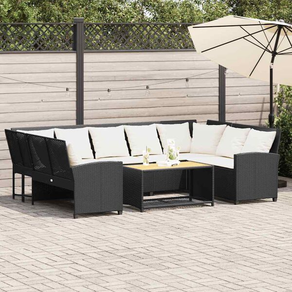 vidaXL Divano da Giardino con Cuscini in Polyrattan Nero