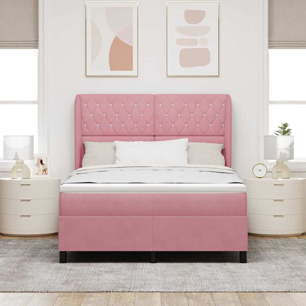 vidaXL Letto a molle con materasso Rosa 190 x 140 cm Velluto