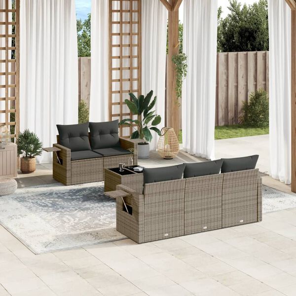 vidaXL Set Divano da Giardino 6 pz con Cuscini Grigio in Polyrattan