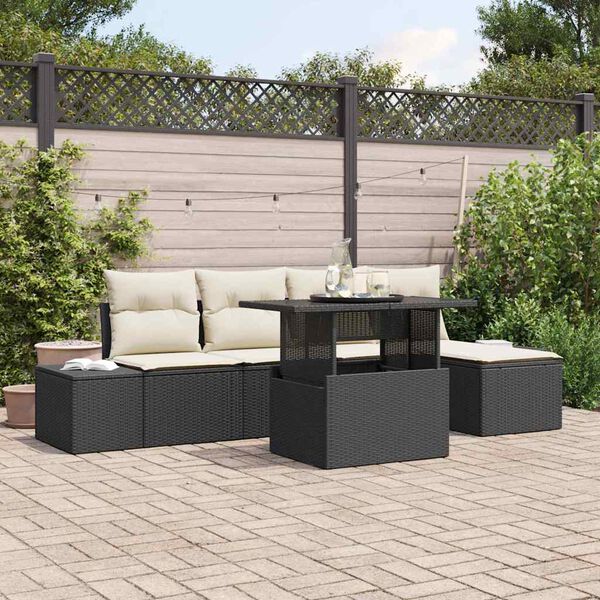 vidaXL Set Divano da Giardino 6 pcs Nero e Crema polyrattan