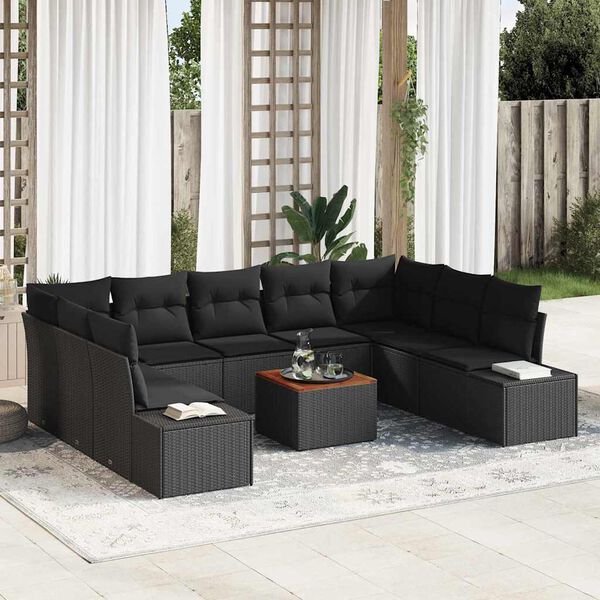 vidaXL Set Divano da Giardino con cuscino 10 pcs Nero polyrattan