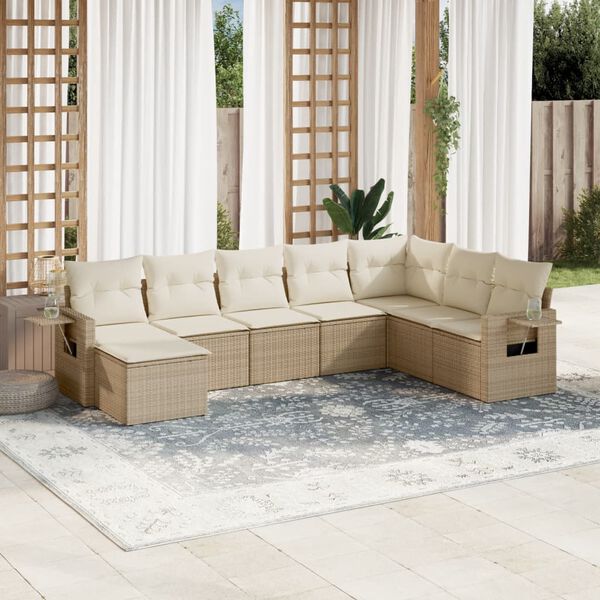 vidaXL Set Divano da Giardino 8 pz con Cuscini Beige in Polyrattan
