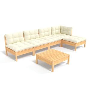 vidaXL Set Divani da Giardino 6 pz con Cuscini Crema Massello di Pino