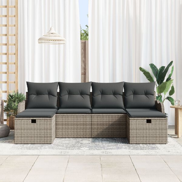 vidaXL Set di divani con cuscino 6 pcs Grigio polyrattan