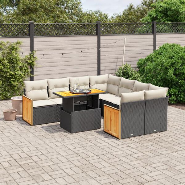vidaXL Set Divani da Giardino 9 pz con Cuscini Nero in Polyrattan